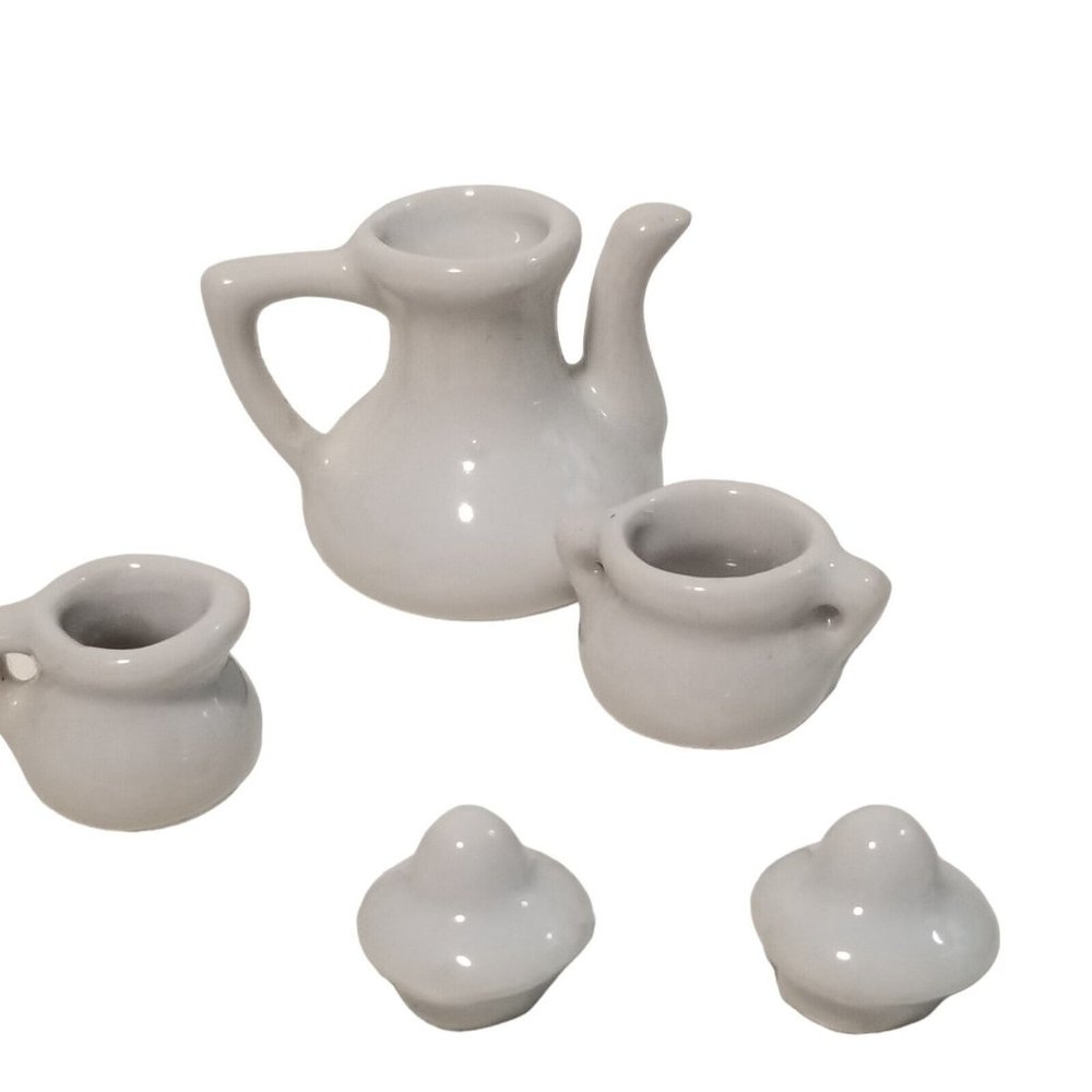 Miniature Tea Set Play Dishes Porcelain Pink Rose Teapot Creamer Sugar Dish Mini - Picture 4 of 11
